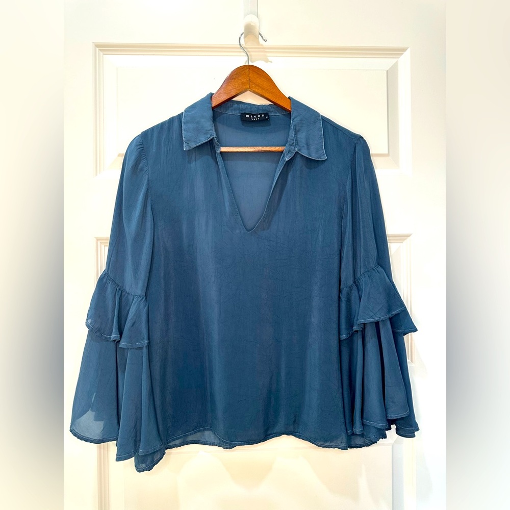 Maven West 3/4 Sleeve Top - Turquoise, Sz M